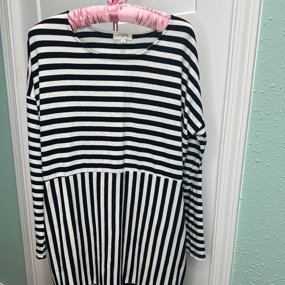 Umgee Black and white striped dress Medium long sleeve dress sailor heavy
